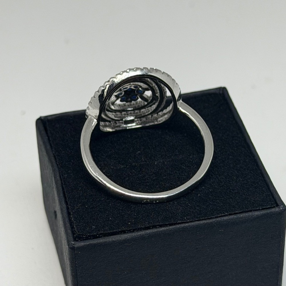 Sterling Silver 925 Blue CZ Concentric Circle Halo Ring Size 10 - Picture 7 of 13